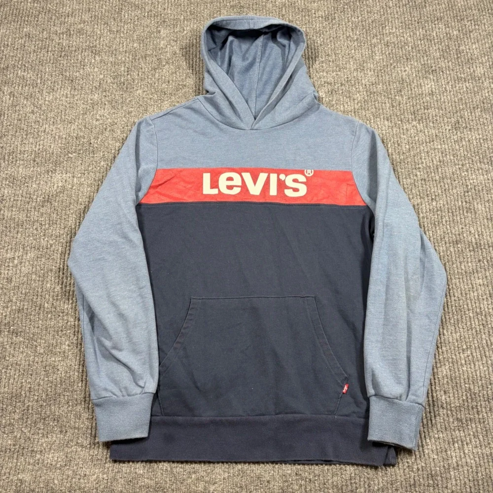 Levis Hoodie Boys XL Blue Colorblock Logo Pullover Sweatshirt 13-15 Years